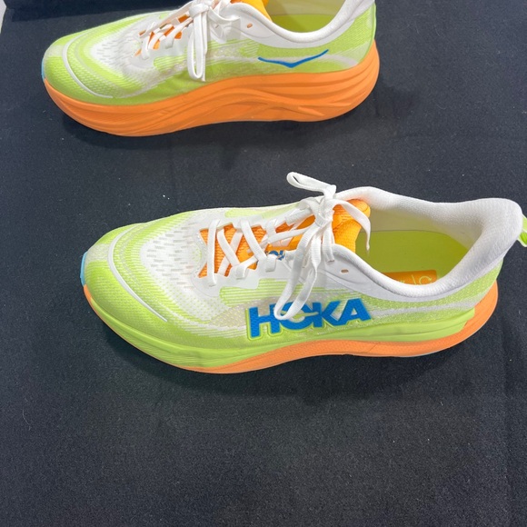 Hoka Men’s White and Lime Running Shoes with Orange Accents Size 10.5 worn twice main image 4